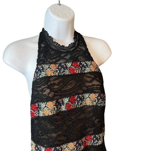 Free People Sheath Dress Black Lace Cocktail Party Floral Halter Embroidery US 6 - Picture 3 of 10